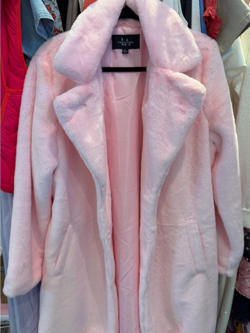 LA Coalition Plush Light Pink Faux-Fur Coat